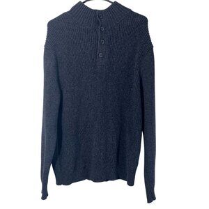 Nautica Mens Sweater Large Button Front Mock Neck Gray Knit Ribbed Cozy Casual